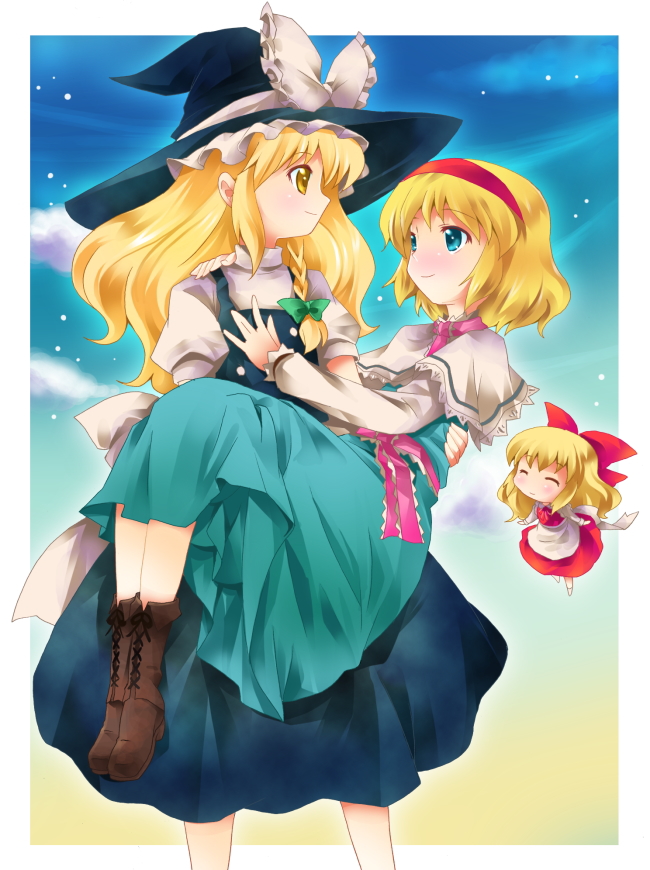 kirisame marisa, alice margatroid, and shanghai doll (touhou) drawn by michii_yuuki