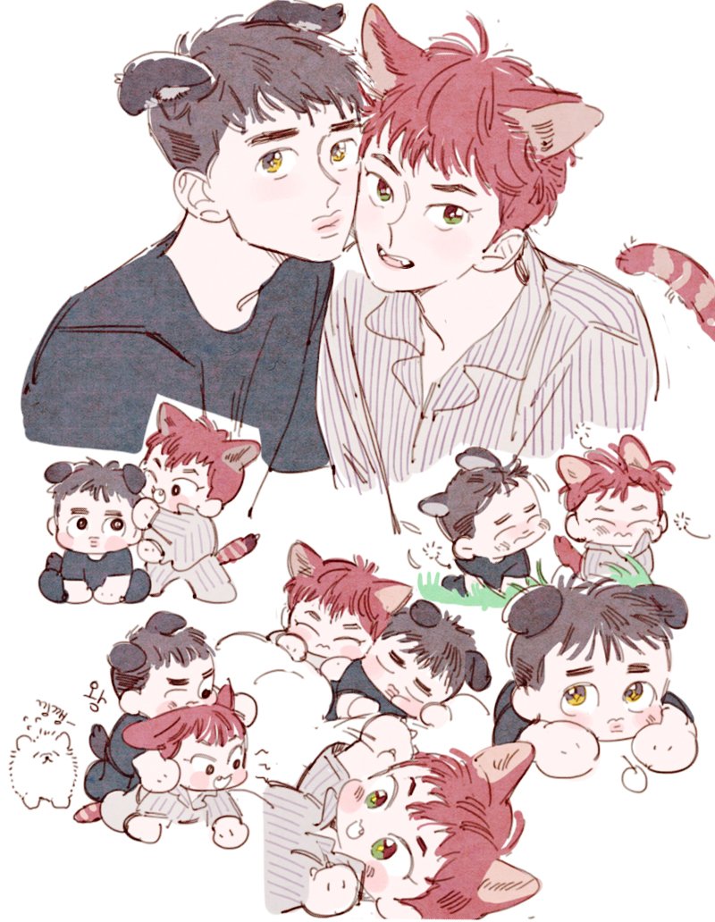 xiumin and d.o. (exo and 1 more) drawn by langmanpanda