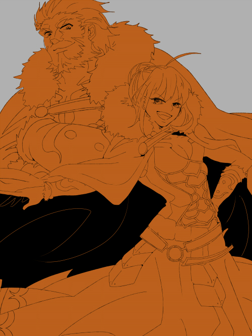 artoria pendragon, saber, and iskandar (fate and 1 more) drawn by kokutouxxx