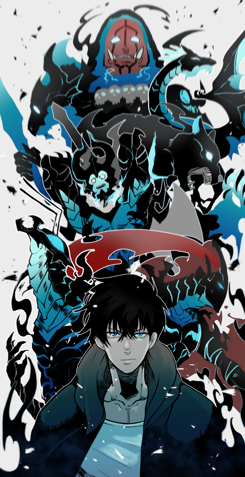 sung jin-woo, igris, beru, tank, iron, and 2 more (solo leveling) drawn by hiyomon
