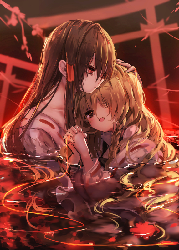 hakurei reimu and kirisame marisa (touhou) drawn by piyokichi