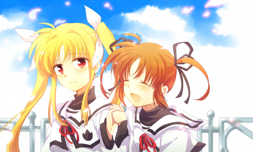 fate testarossa and takamachi nanoha (lyrical nanoha and 2 more) drawn by takana_(nanao)