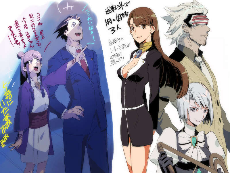 phoenix wright, maya fey, franziska von karma, mia fey, and godot (ace attorney and 2 more) drawn by aoki_(fumomo)