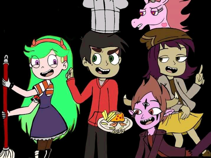 star butterfly, marco diaz, princess pony head, tom lucitor, and janna ordonia (star vs the forces of evil) drawn by zeethienix