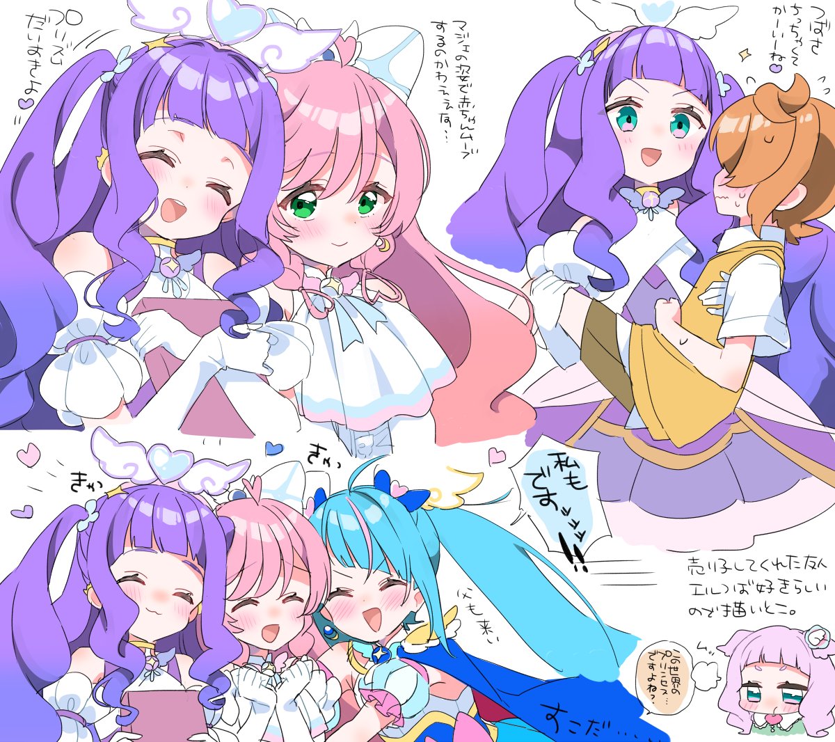 sora harewataru, nijigaoka mashiro, cure sky, cure prism, yuunagi tsubasa,  and 2 more (precure and 1 more) drawn by izumi_kirifu