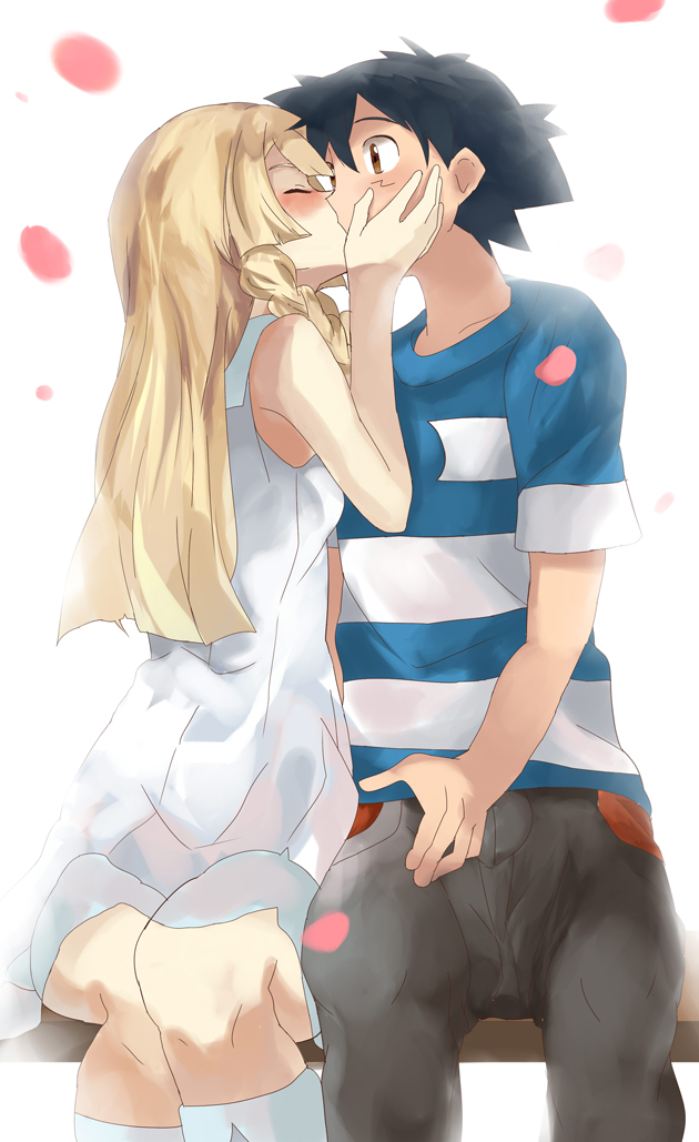 lillie and ash ketchum (pokemon and 1 more) drawn by kuriyama
