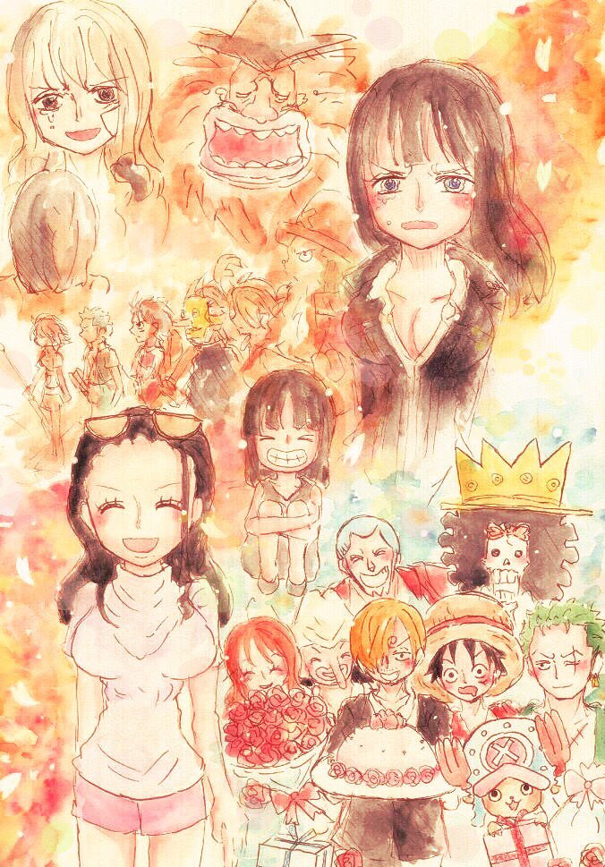 nami, monkey d. luffy, nico robin, roronoa zoro, sanji, and 6 more (one piece) drawn by karin10_op