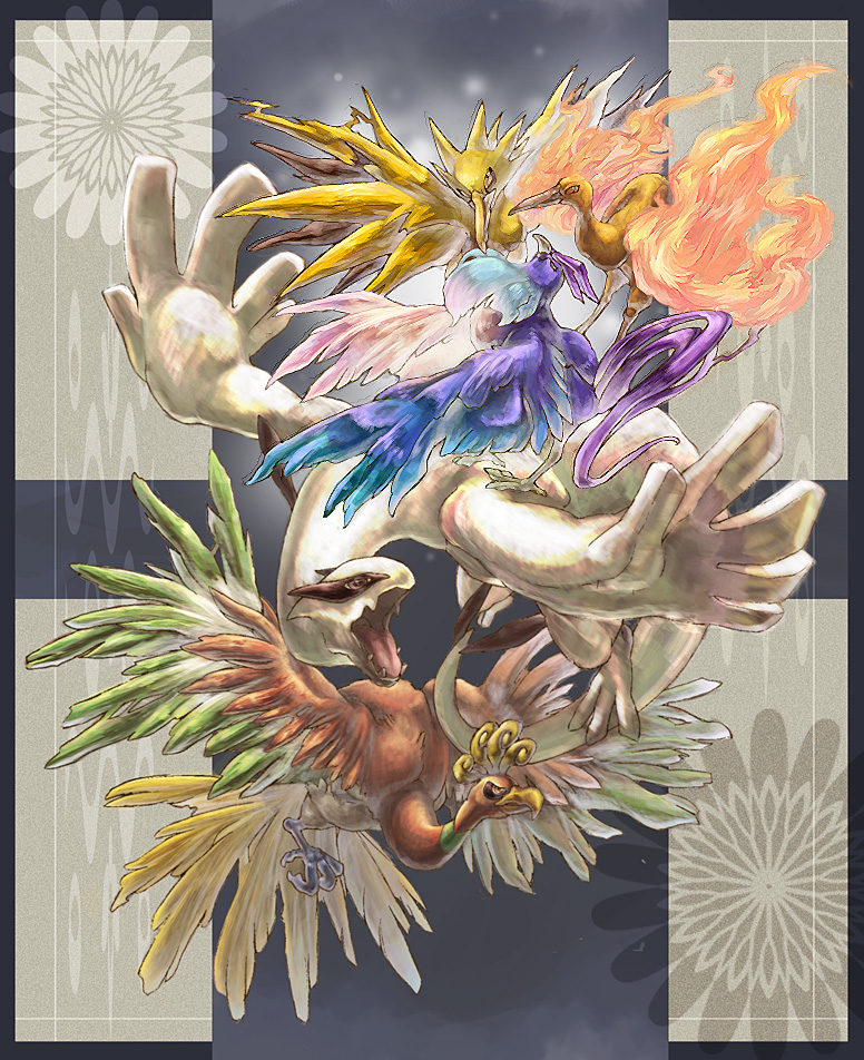 lugia, ho-oh, articuno, zapdos, and moltres (pokemon) drawn by usupin