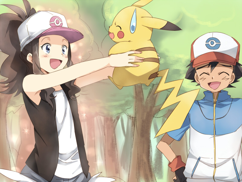 pikachu, hilda, and ash ketchum (pokemon and 1 more) drawn by maruki_(punchiki)