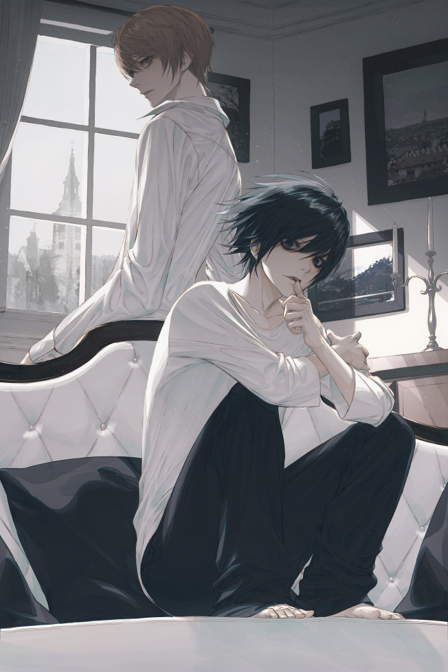 yagami light and l (death note) drawn by wanke