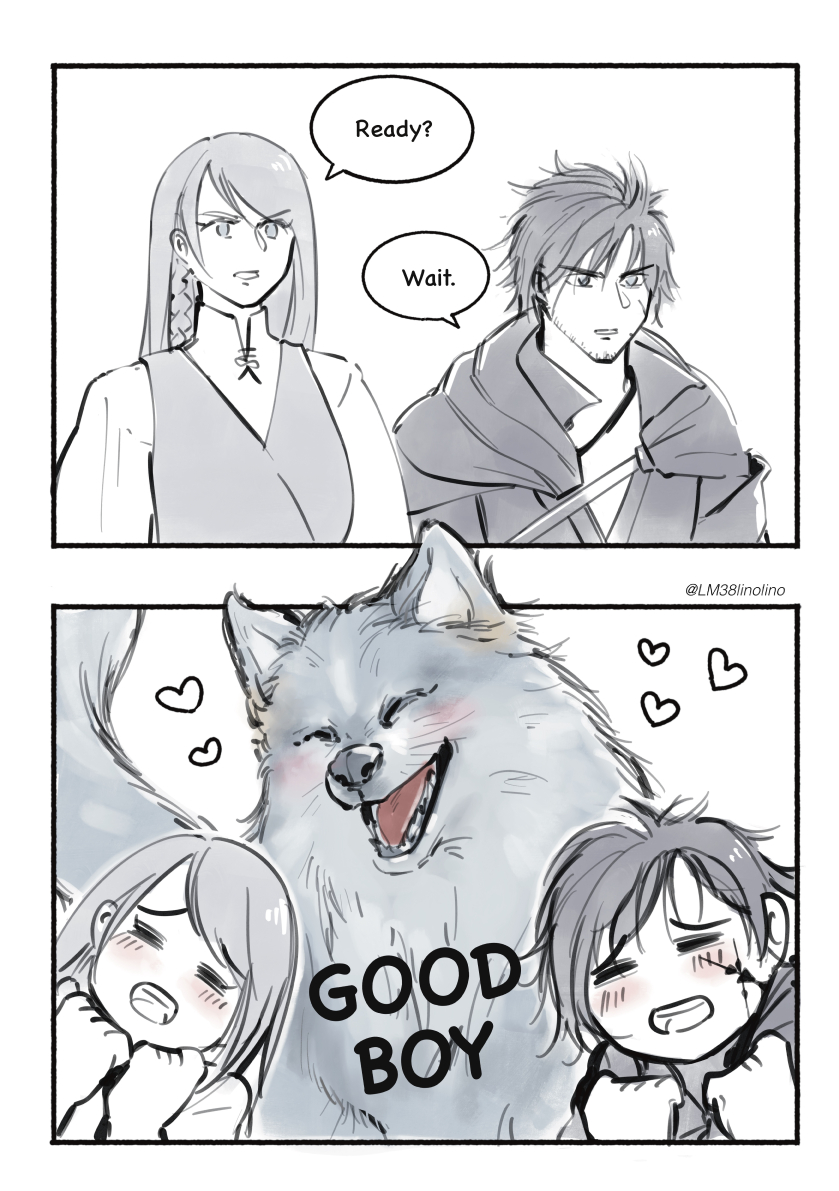 clive rosfield, jill warrick, and torgal (final fantasy and 1 more) drawn by linono