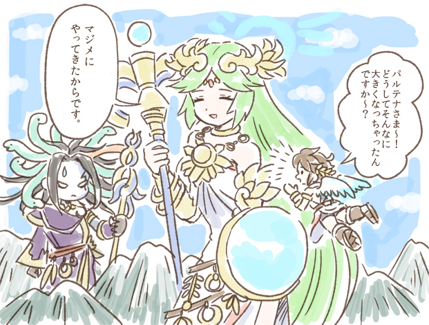 palutena, pit, and medusa (kid icarus and 1 more) drawn by nopepe