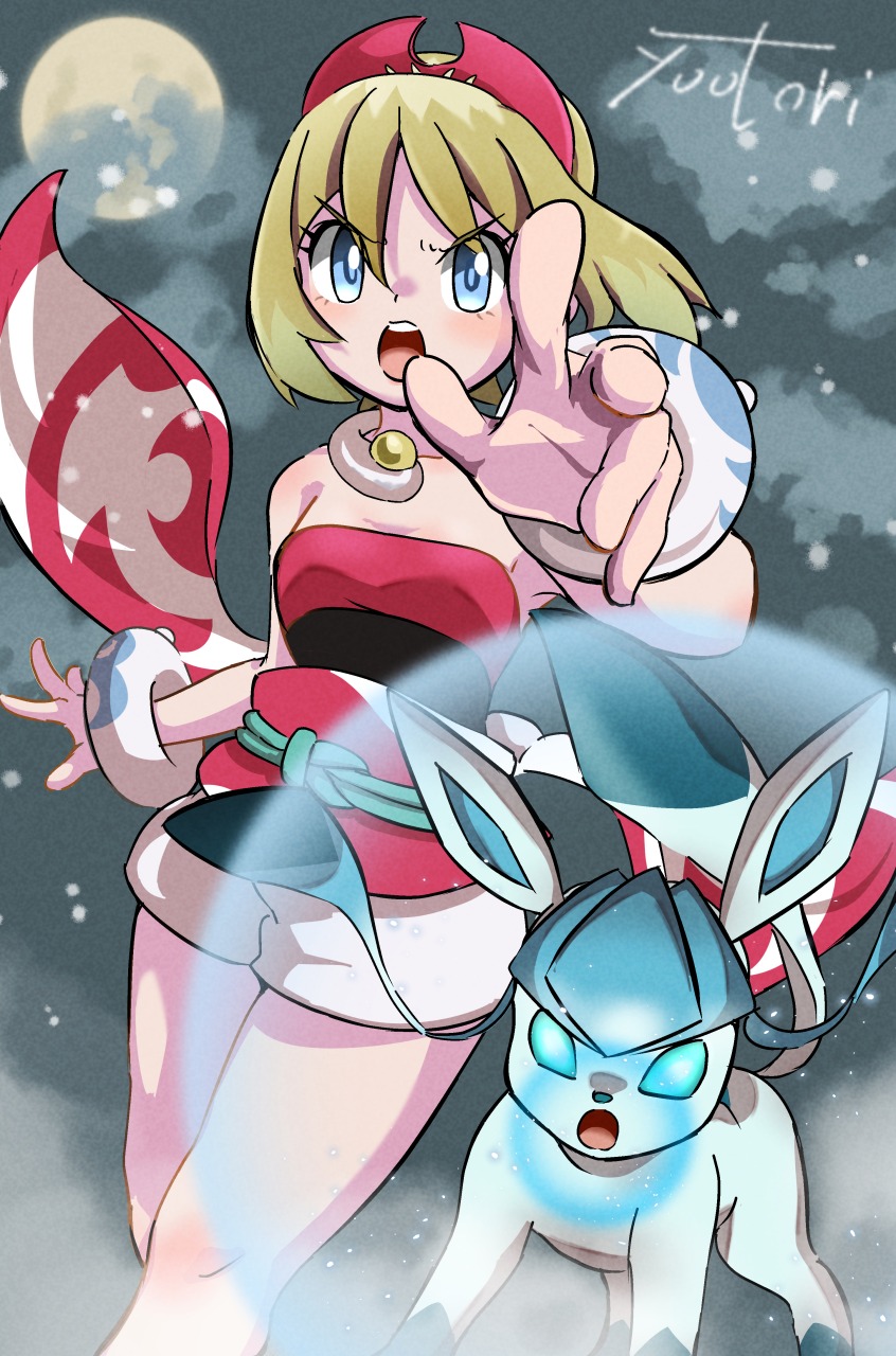 glaceon and irida (pokemon and 1 more) drawn by you_bird
