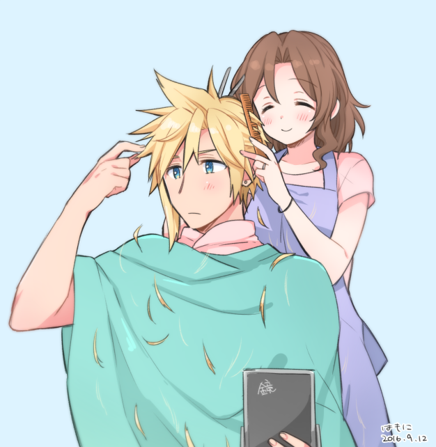 cloud strife and aerith gainsborough (final fantasy and 1 more) drawn by krudears