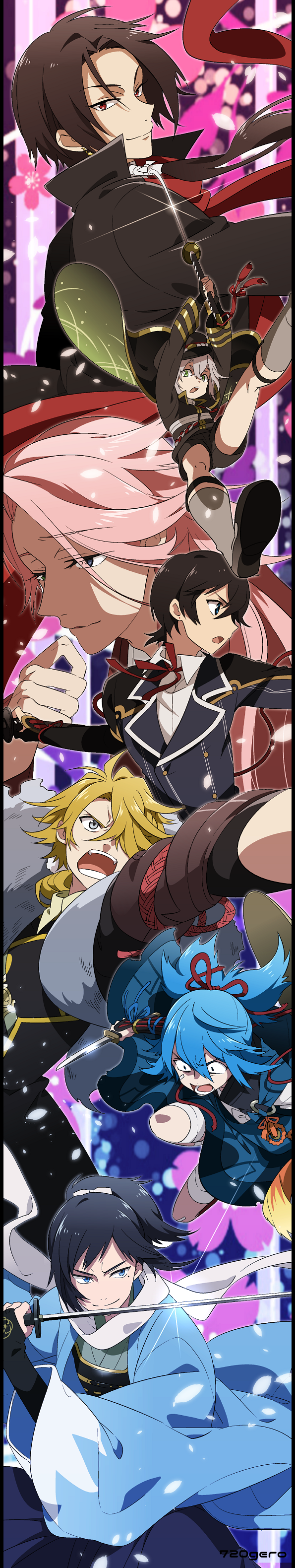 kashuu kiyomitsu, yamato-no-kami yasusada, horikawa kunihiro, hotarumaru, sayo samonji, and 3 more (touken ranbu) drawn by natsuo_(720ge)