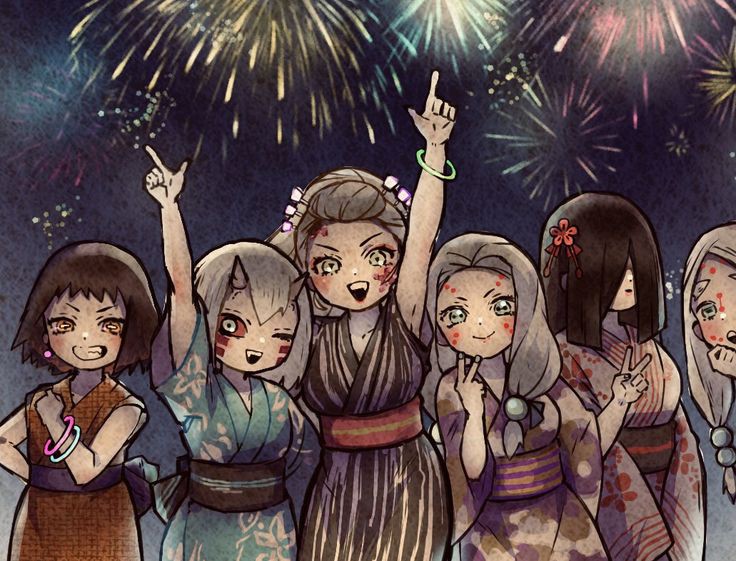 daki, mother spider demon, mukago, nakime, susamaru, and 1 more (kimetsu no yaiba) drawn by kakko_karikari