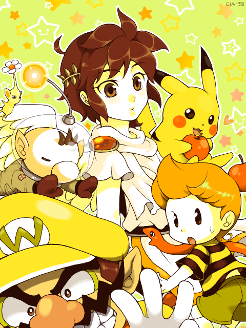 pikachu, pit, olimar, yellow pikmin, lucas, and 2 more (pokemon and 7 more)