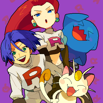 jessie, james, meowth, and wobbuffet (pokemon) drawn by ucchii