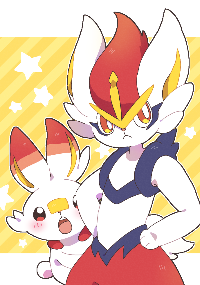scorbunny and cinderace (pokemon) drawn by roku_(rokkrn)