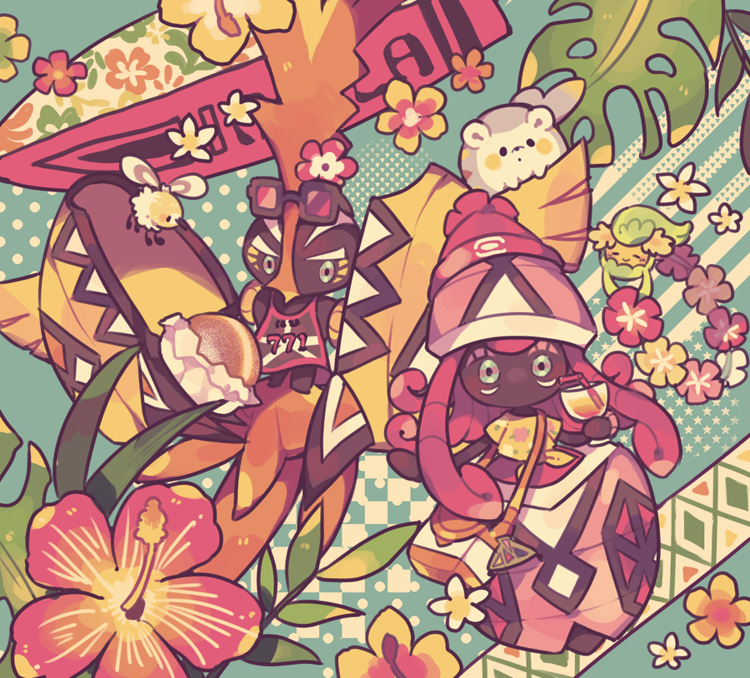 selene, cutiefly, comfey, togedemaru, tapu lele, and 1 more (pokemon and 1 more) drawn by maru_(umc_a)