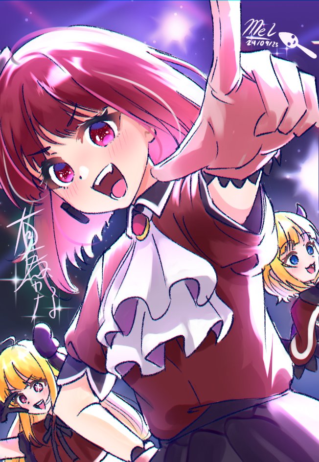 arima kana, hoshino ruby, and memcho (oshi no ko) drawn by melarts