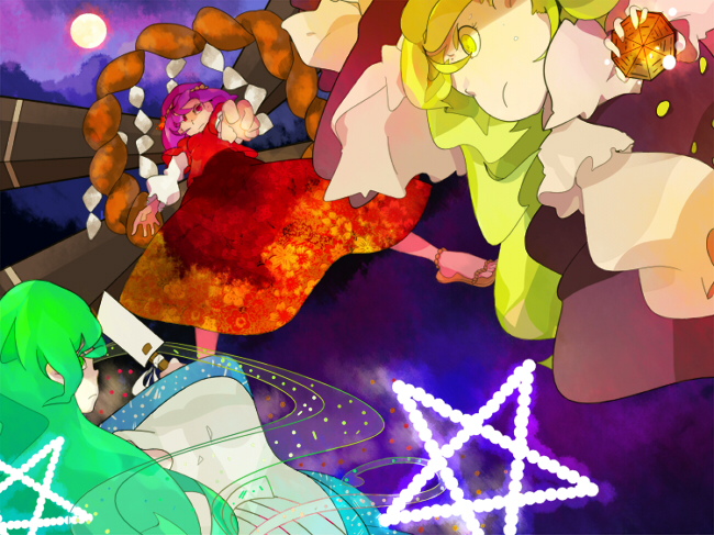 kirisame marisa, kochiya sanae, and yasaka kanako (touhou and 1 more) drawn by spacepirate-lu