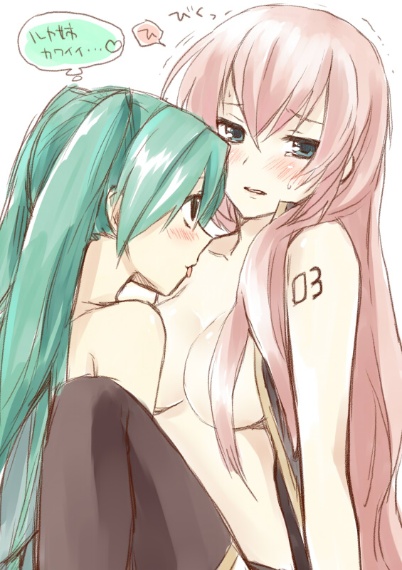 hatsune miku and megurine luka (vocaloid) drawn by hijiki_(hijikini)