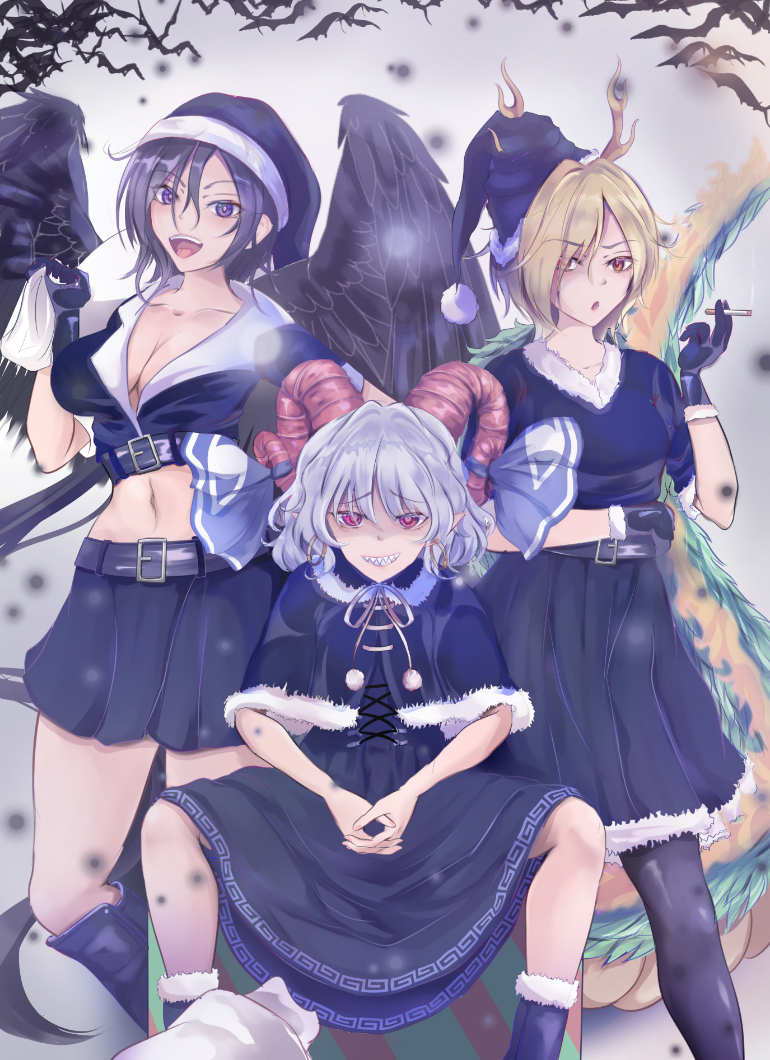 kicchou yachie, kurokoma saki, and toutetsu yuuma (touhou) drawn by niradama_(nira2ratama)