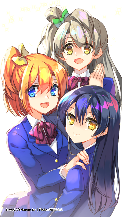 sonoda umi, minami kotori, and kosaka honoka (love live! and 1 more) drawn by trianon