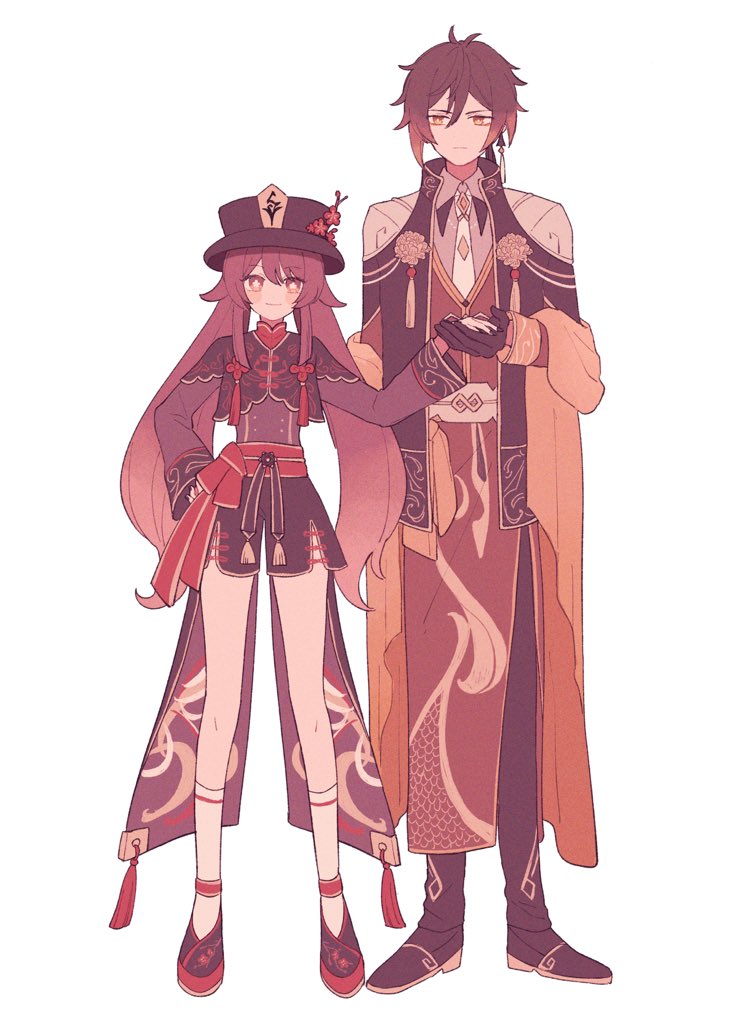 hu tao and zhongli (genshin impact) drawn by ririco_(gnsn)