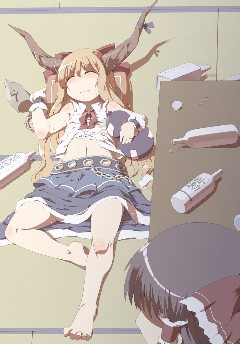 hakurei reimu and ibuki suika (touhou) drawn by tokyo_(great_akuta)