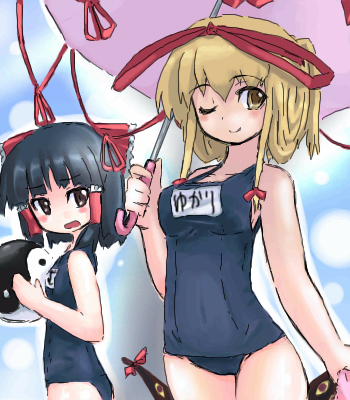 hakurei reimu and yakumo yukari (touhou) drawn by homura_subaru
