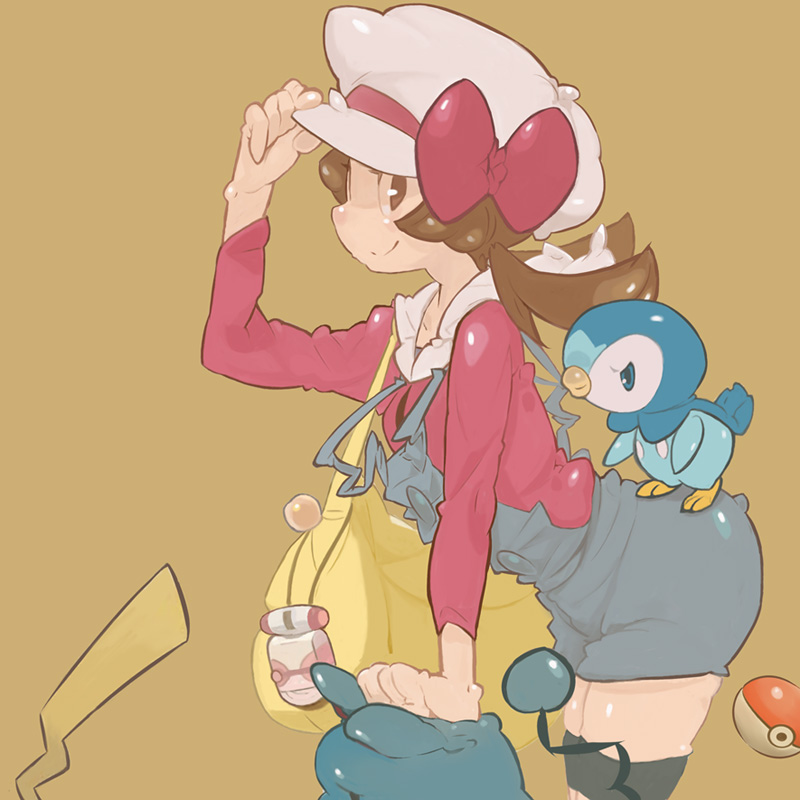 pikachu, piplup, lyra, and marill (pokemon and 1 more) drawn by yuuki_(irodo_rhythm)