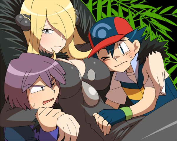 cynthia, ash ketchum, and paul (pokemon and 1 more) drawn by amada