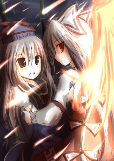 fujiwara no mokou and kamishirasawa keine (touhou) drawn by mashayuki