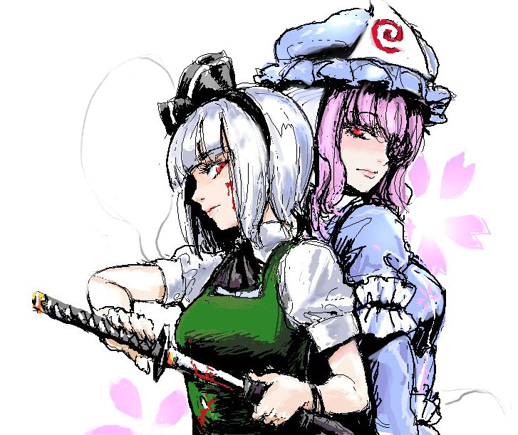 konpaku youmu and saigyouji yuyuko (touhou) drawn by osakana_(denpa_yun'yun)