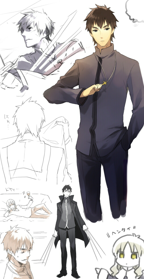 gilgamesh, kotomine kirei, and caren hortensia (fate and 1 more) drawn by nakahara_(mu_tation)