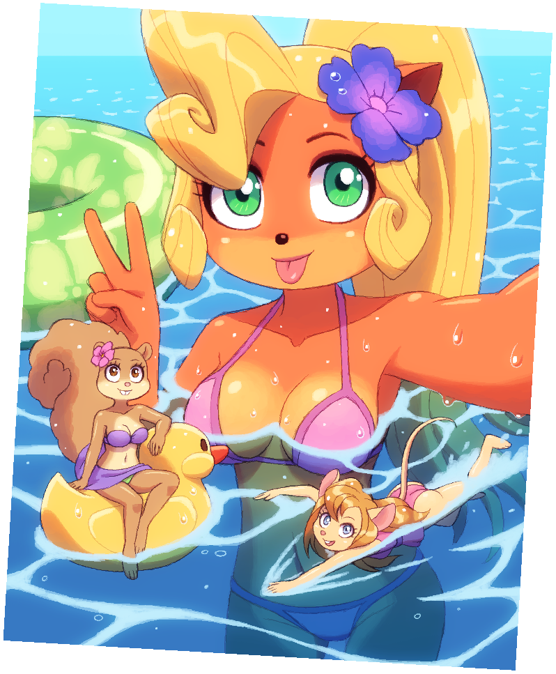 coco bandicoot, sandy cheeks, and gadget hackwrench (mickey mouse & friends and 3 more) drawn by kempferzero