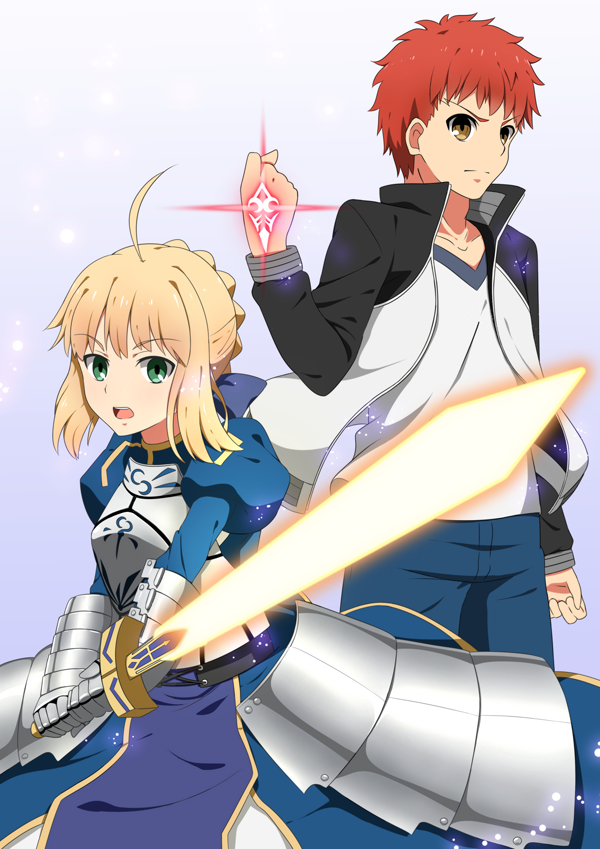 artoria pendragon, saber, and emiya shirou (fate and 1 more) drawn by kei_(0497)