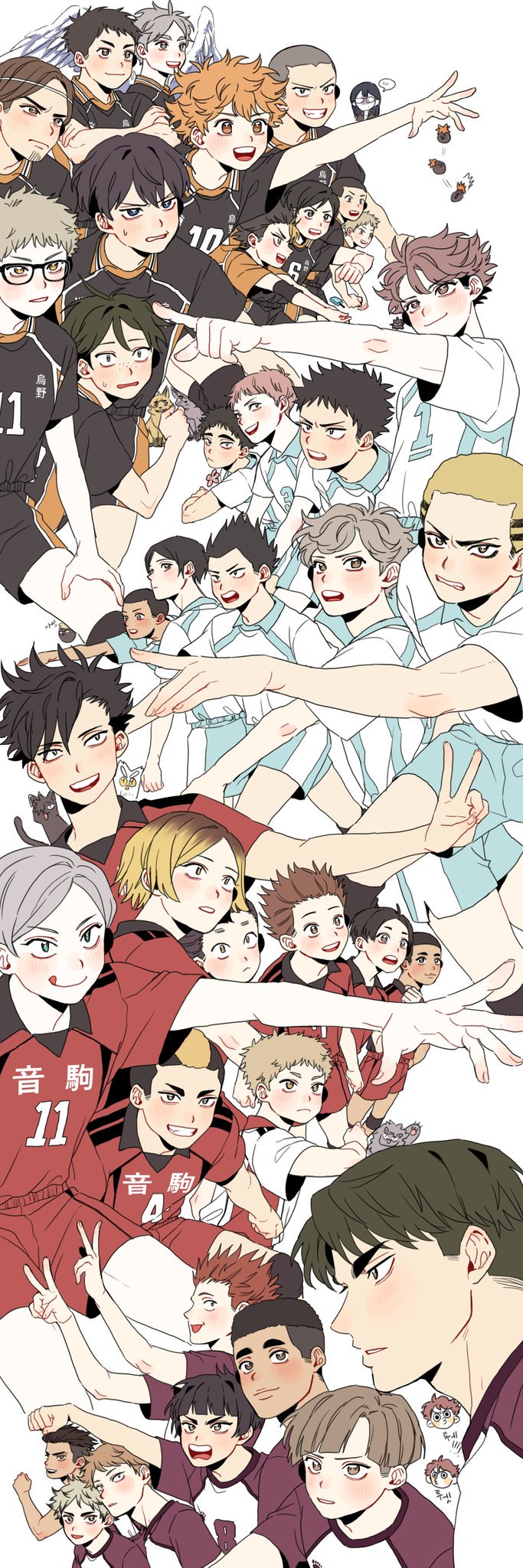 hinata shouyou, kuroo tetsurou, kozume kenma, kageyama tobio, oikawa tooru, and 34 more (haikyuu!!) drawn by necheuka_2d