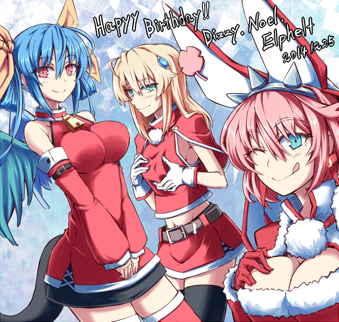 dizzy, elphelt valentine, and noel vermillion (guilty gear and 3 more) drawn by kuro_goma_(kakkou11)