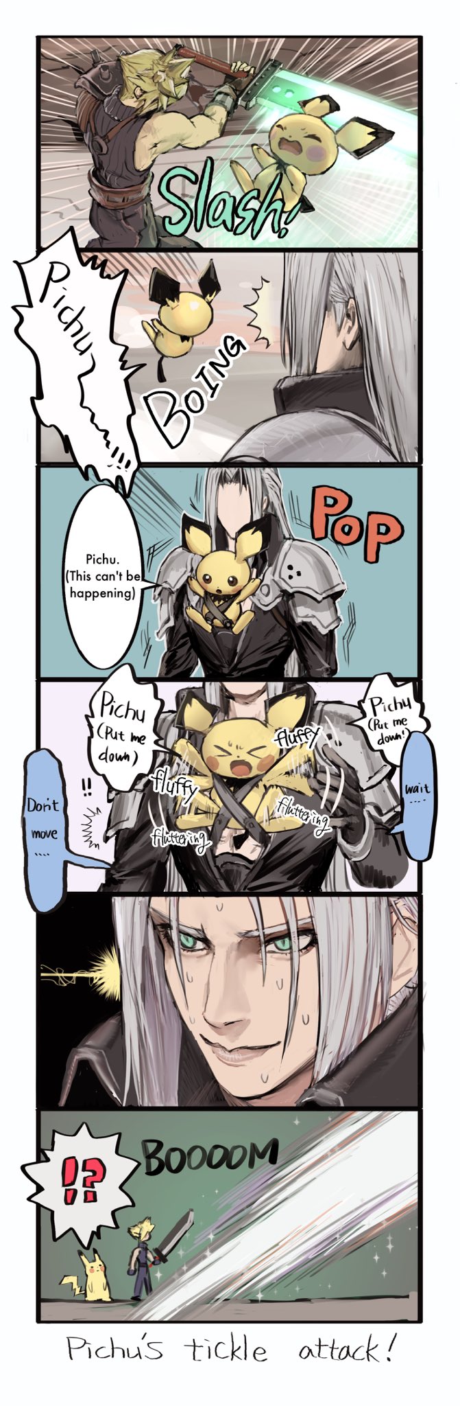 pikachu, cloud strife, sephiroth, and pichu (pokemon and 4 more) drawn by rapio