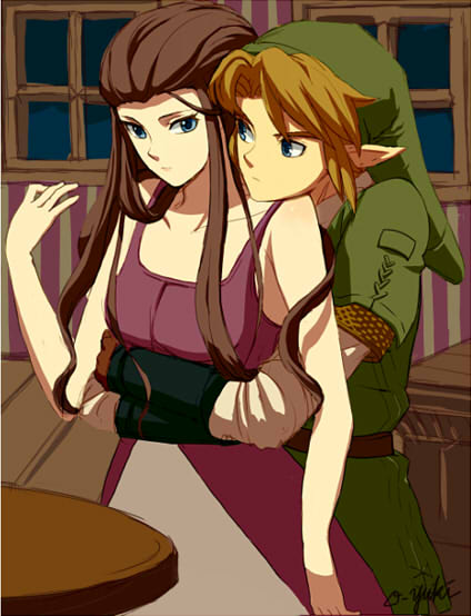 link and princess zelda (the legend of zelda and 1 more) drawn by o-yuki