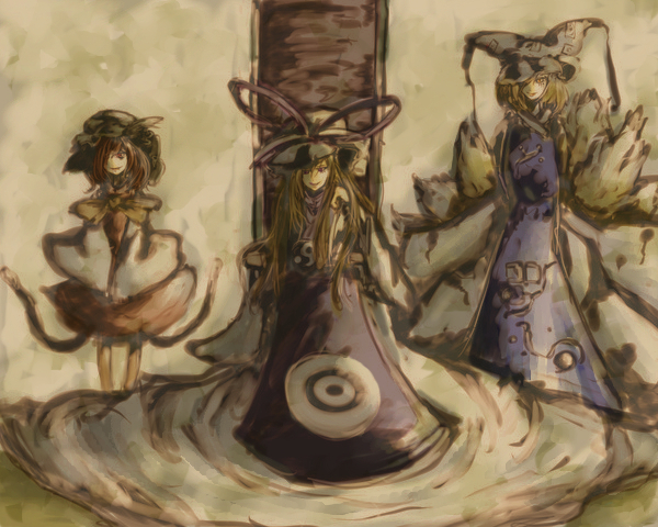 yakumo yukari, yakumo ran, and chen (touhou) drawn by curry_(artist)