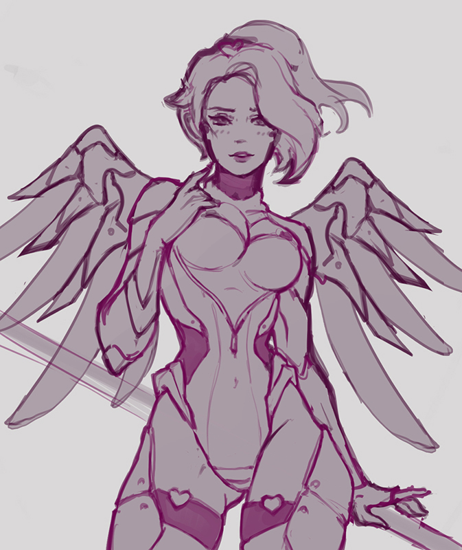 mercy (overwatch and 1 more) drawn by kittew