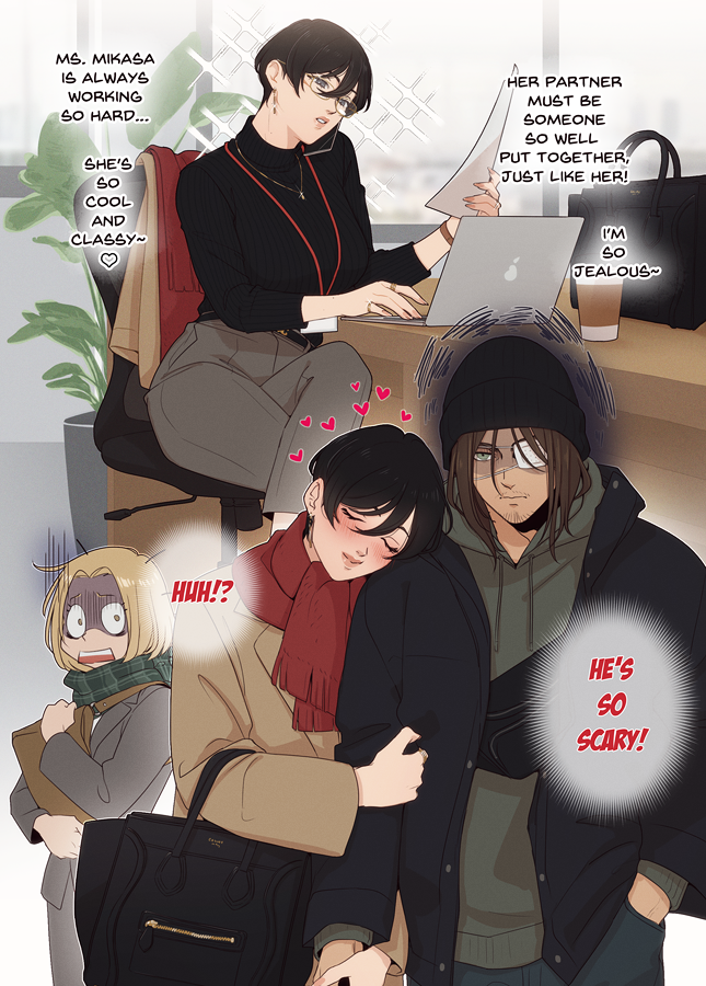 mikasa ackerman and eren yeager (shingeki no kyojin) drawn by hanpetos
