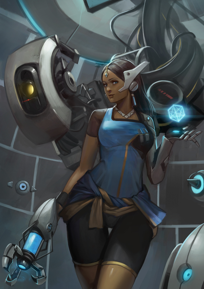 symmetra and glados (overwatch and 3 more) drawn by phamoz