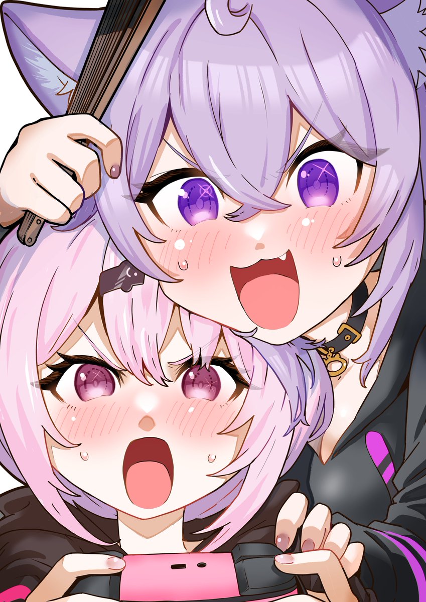nekomata okayu and shiina yuika (hololive and 1 more) drawn by razwuu_(razwu3)
