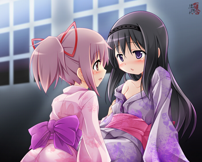 akemi homura and kaname madoka (mahou shoujo madoka magica) drawn by kemoyuri