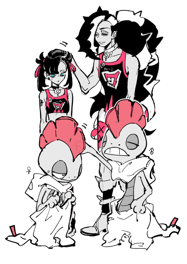 marnie, piers, and scraggy (pokemon and 1 more) drawn by kogashirou